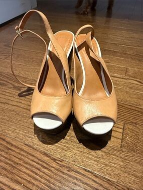 Women's Tan Peep-Toe Slingback Heels